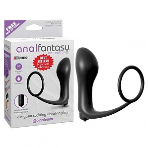 Anal Fantasy Ass-Gasm Cockring Vibrating Butt Plug - Black