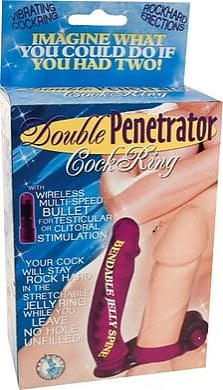 Double Penetrator Cock Ring With Bendable Dildo Purple