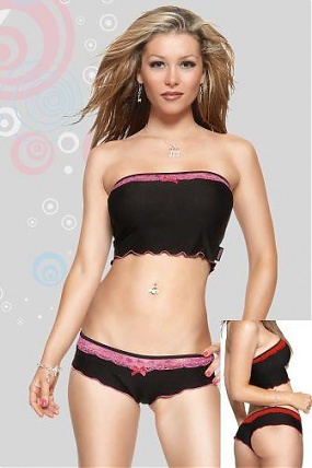 Microfibre Tube Top & Short Black/fuchsia Sm